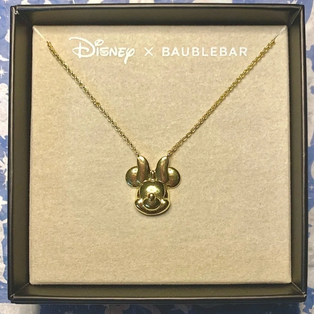 NWT Disney X Baublebar Goldtone Minnie Mouse Dimensional Face With Bow Necklace - Picture 3 of 3